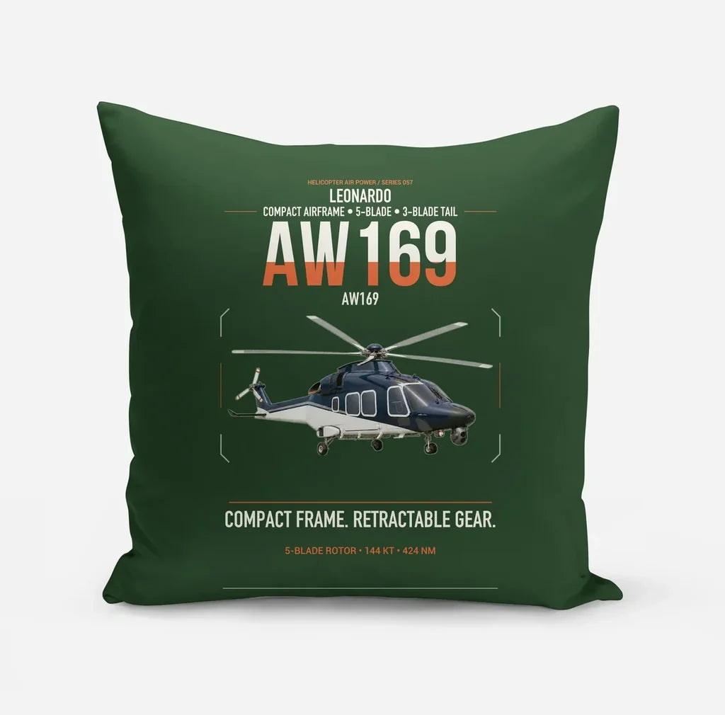Leonardo AW169 design on dark green pillow
