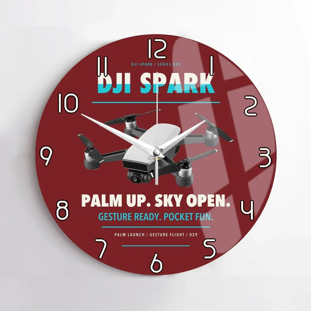 DJI Spark design on dark red no frame wall clock