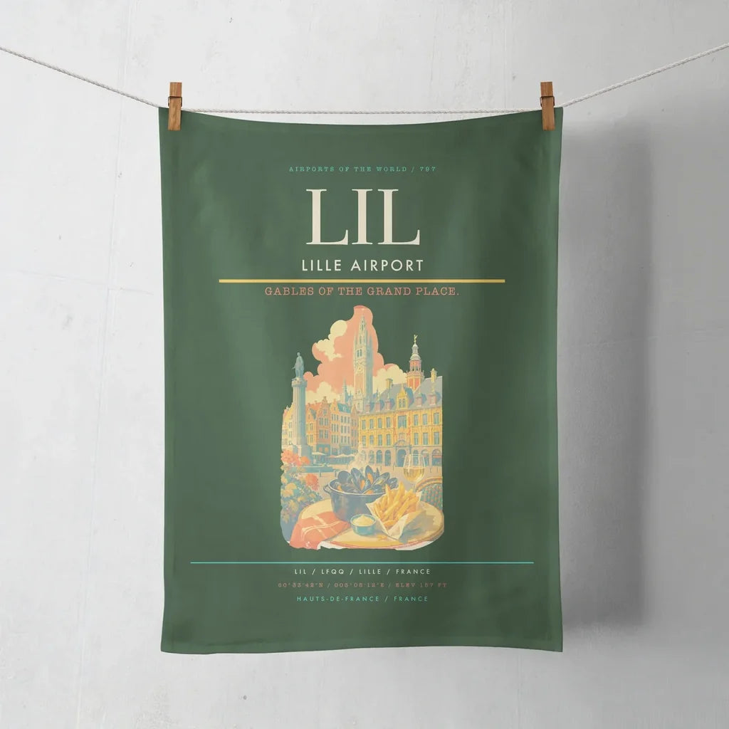 Lille Airport (LIL) design on dark green towel