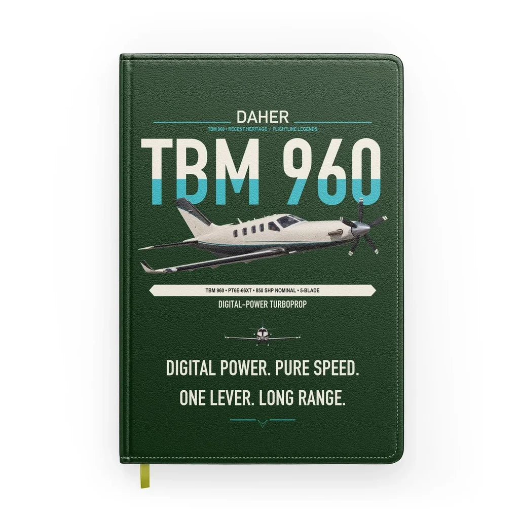 Daher TBM 960 design on dark green notebook