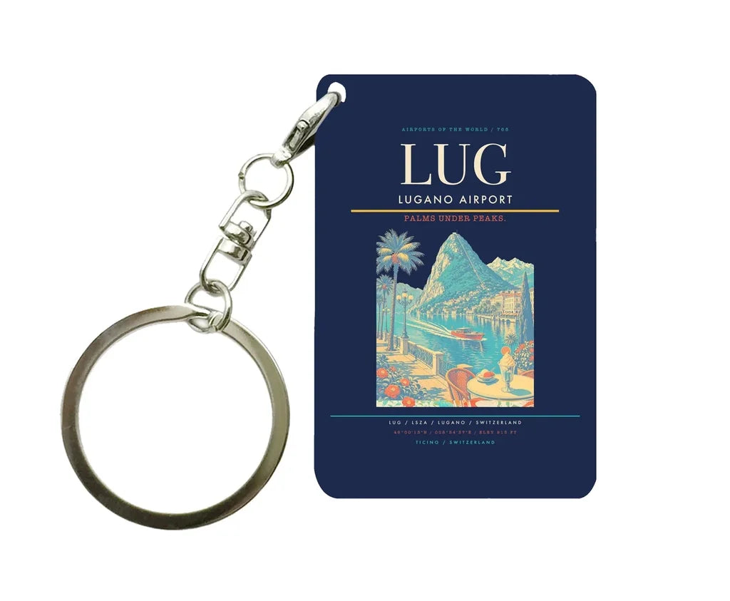 Lugano Airport (LUG) design on navy blue key chain