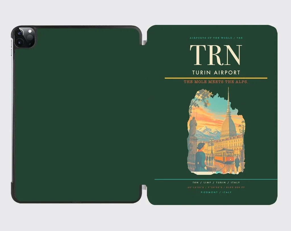 Turin Airport (TRN) design on dark green ipad tablet case