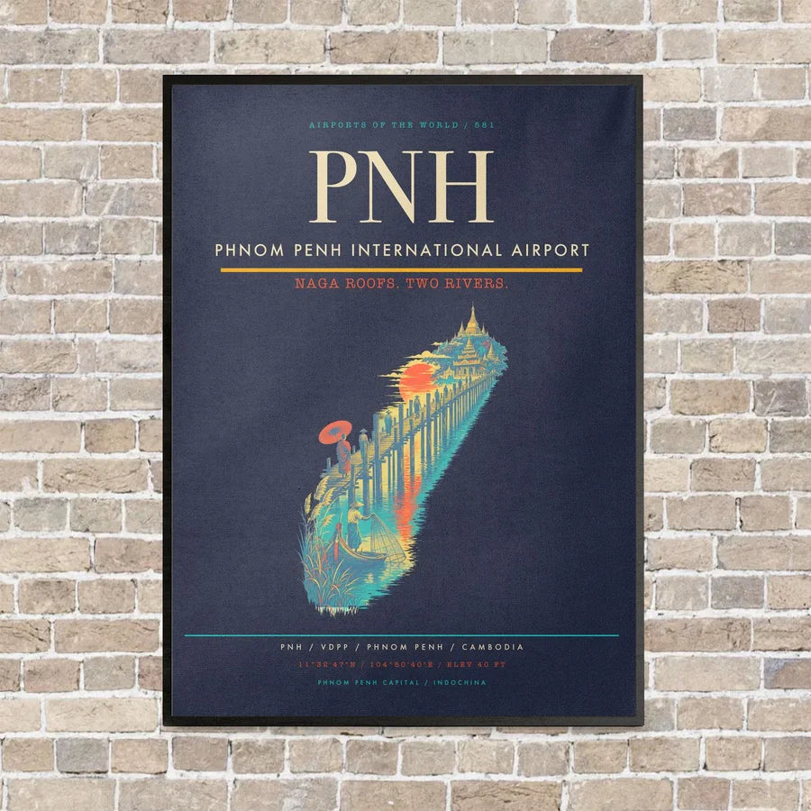 Phnom Penh International Airport PNH vertical canvas print - framed - navy blue background