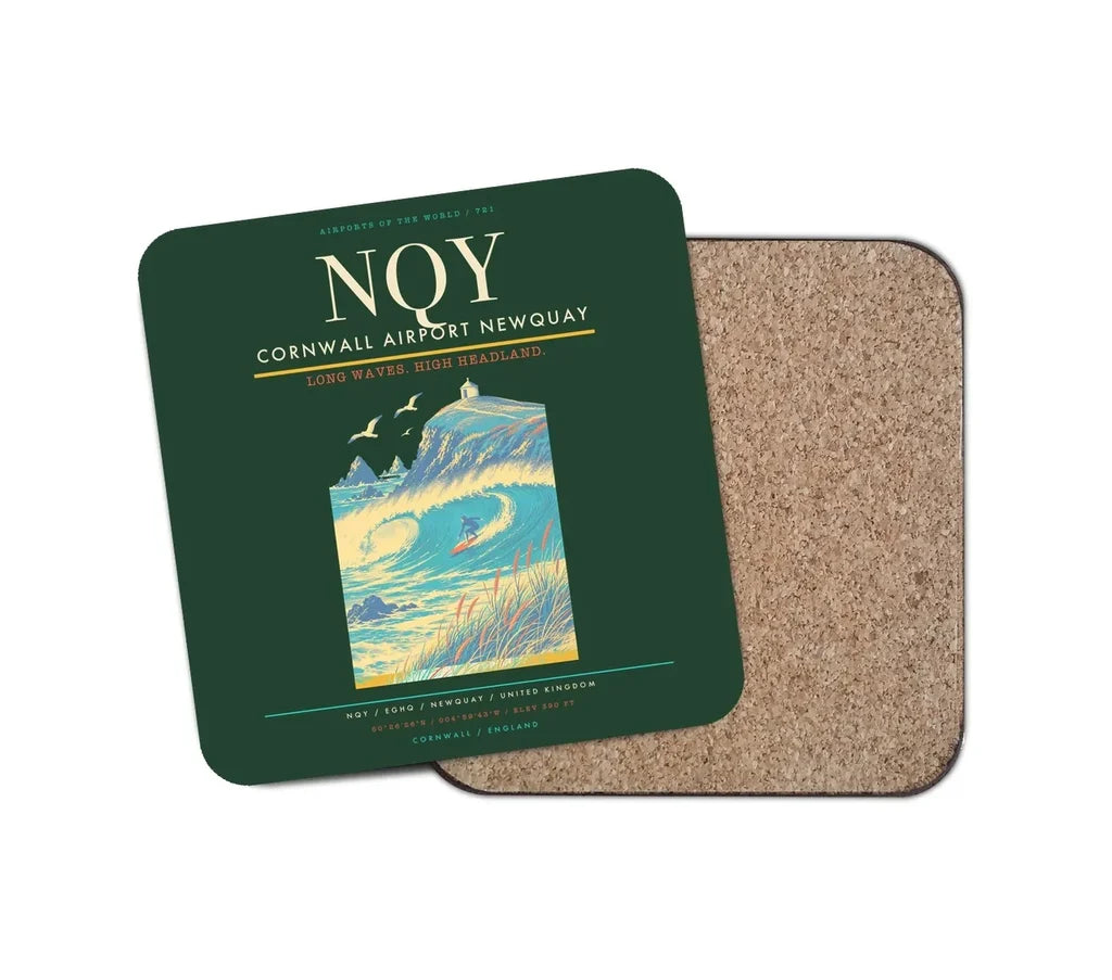 Cornwall Airport Newquay (NQY) design on dark green 1 piece coaster