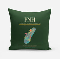 Thumbnail for Phnom Penh International Airport (PNH) design on dark green pillow