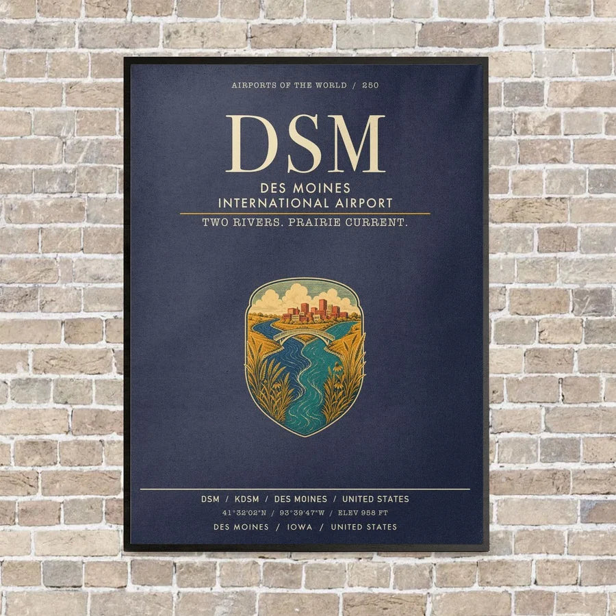 Des Moines International Airport DSM vertical canvas print - framed - navy blue background