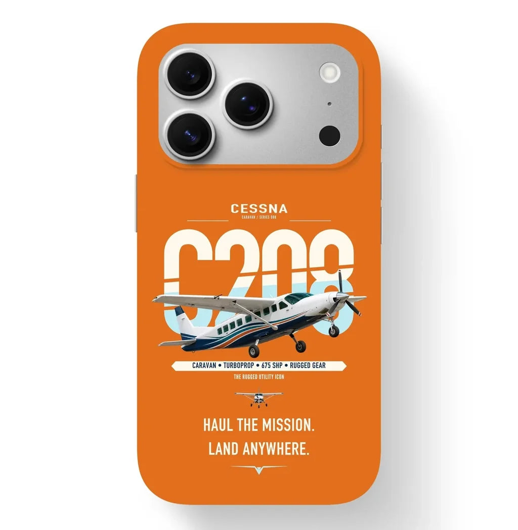 Cessna 208 Caravan design on orange magsafe iphone case, for iPhone 17 Pro