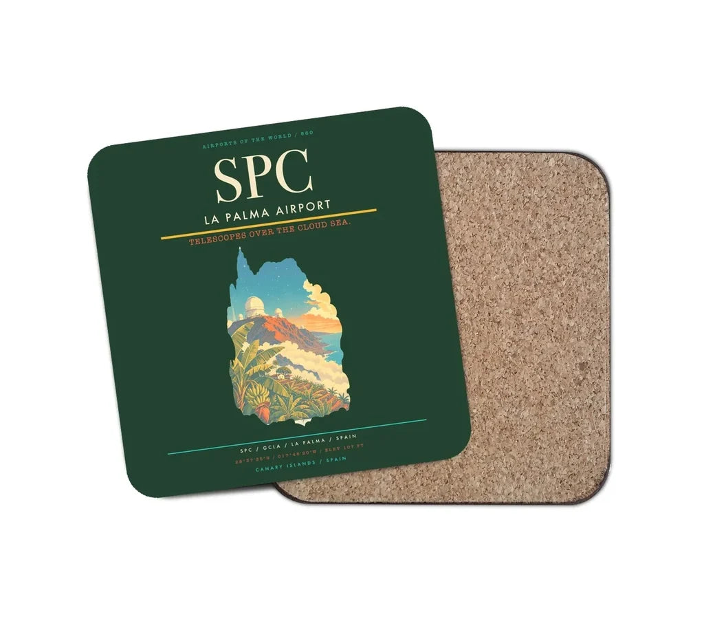 La Palma Airport (SPC) design on dark green 1 piece coaster