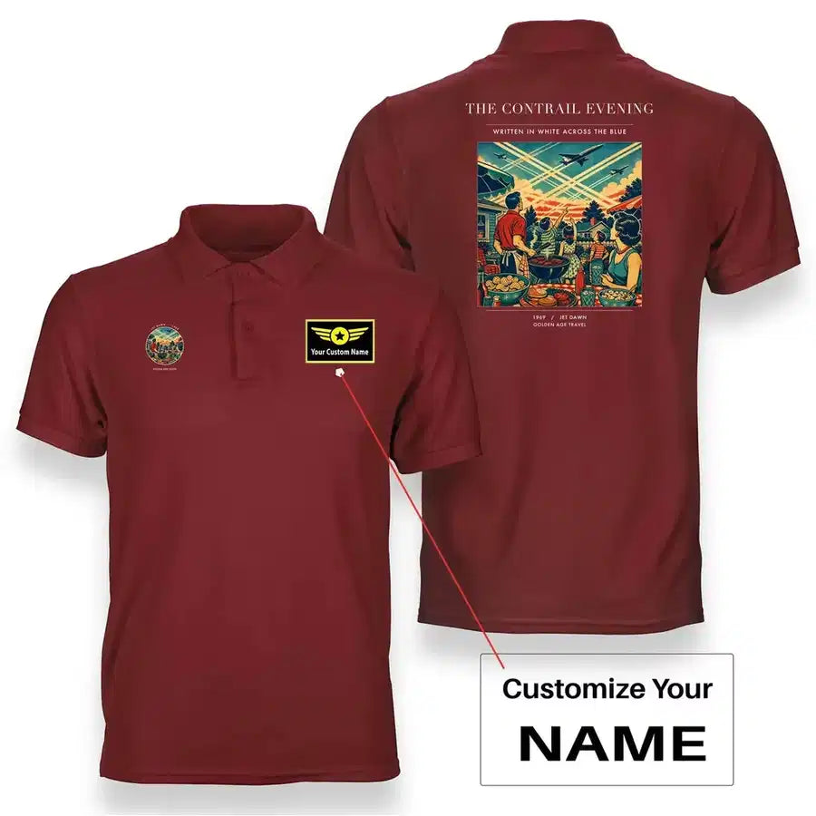 VINTAGE G4135 - The Contrail Evening - Double-Side Polo T-Shirt design on red+name