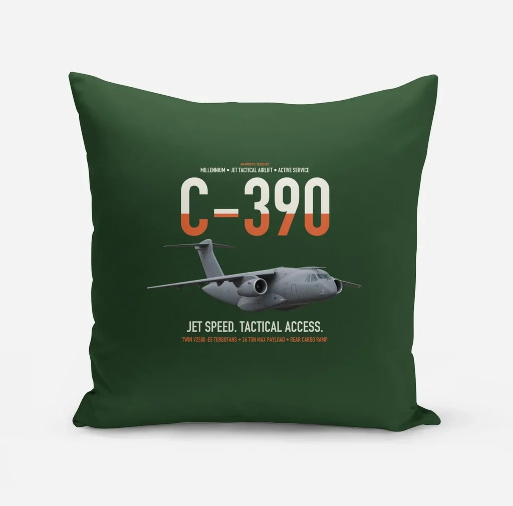 C-390 Millennium design on dark green pillow
