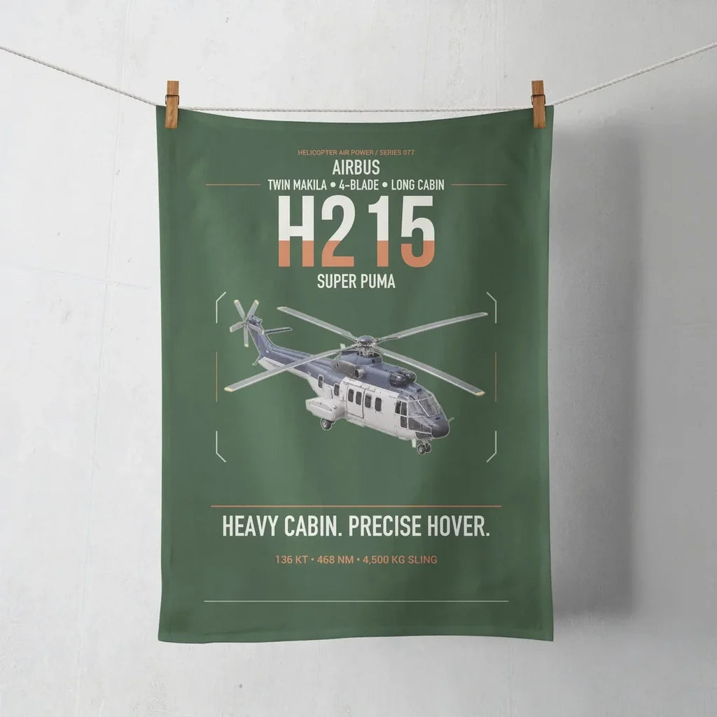 Airbus H215 design on dark green towel