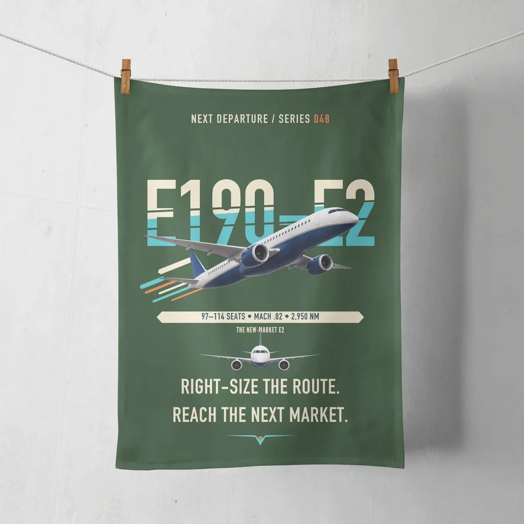 Embraer E190-E2 design on dark green towel