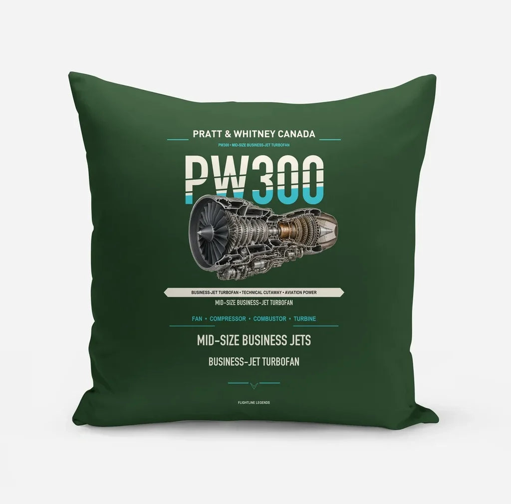 PW300 design on dark green pillow