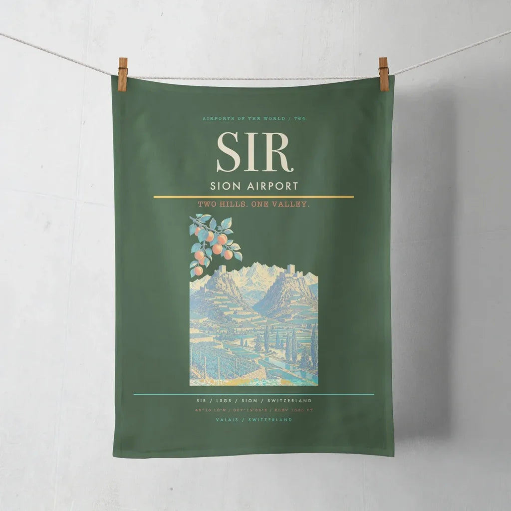 Sion Airport (SIR) design on dark green towel