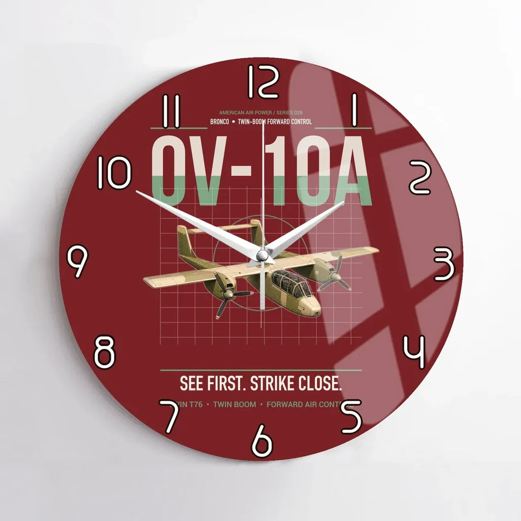OV-10A Bronco design on dark red no frame wall clock