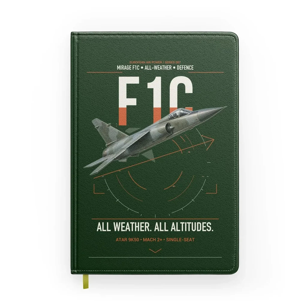 Dassault Mirage F1C design on dark green notebook