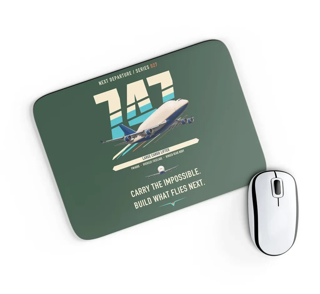 Boeing 747-400 Dreamlifter design on dark green rectangle mouse pad