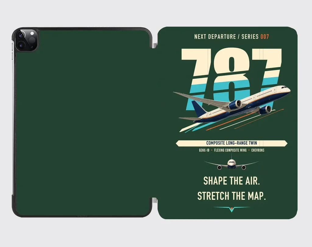 Boeing 787-9 Dreamliner design on dark green ipad tablet case
