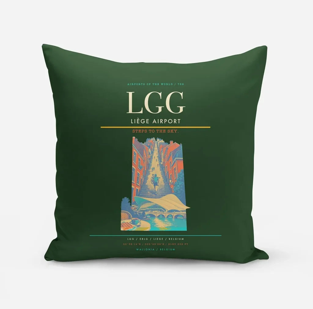 Liège Airport (LGG) design on dark green pillow