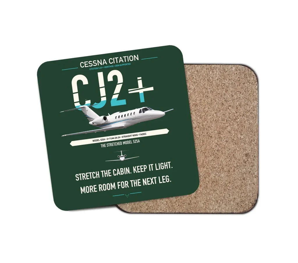 Cessna Citation CJ2+ design on dark green 1 piece coaster