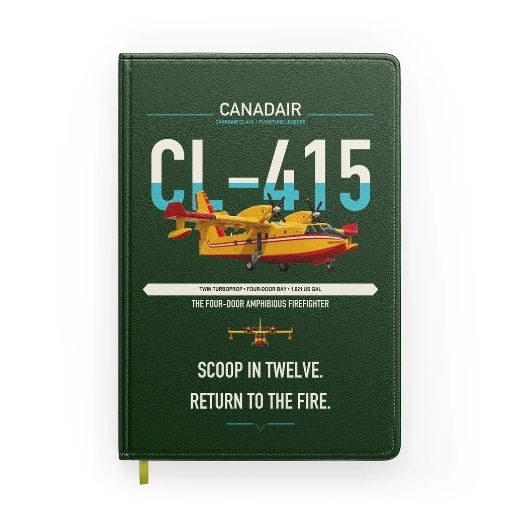 Canadair CL-415 design on dark green notebook