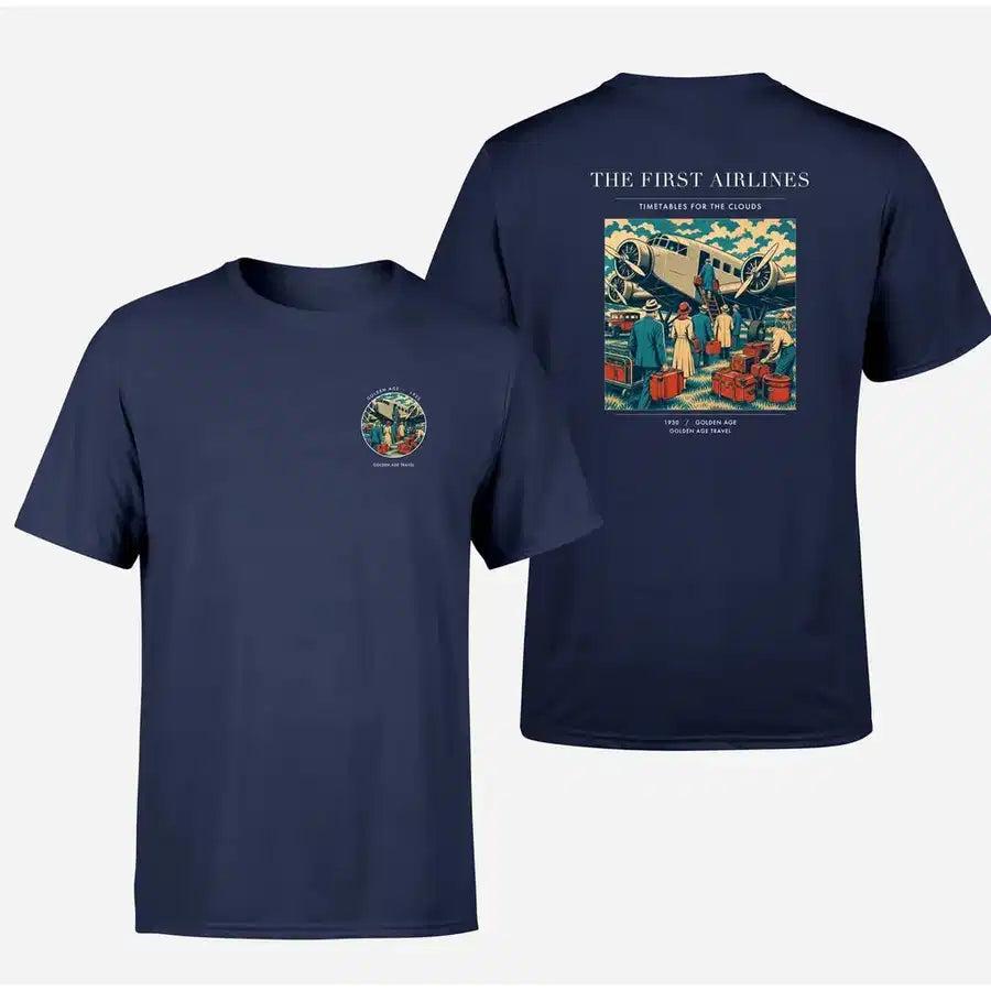 VINTAGE G4048 - The First Airlines - Double-Side T-Shirt design on navyblue double side t shirt