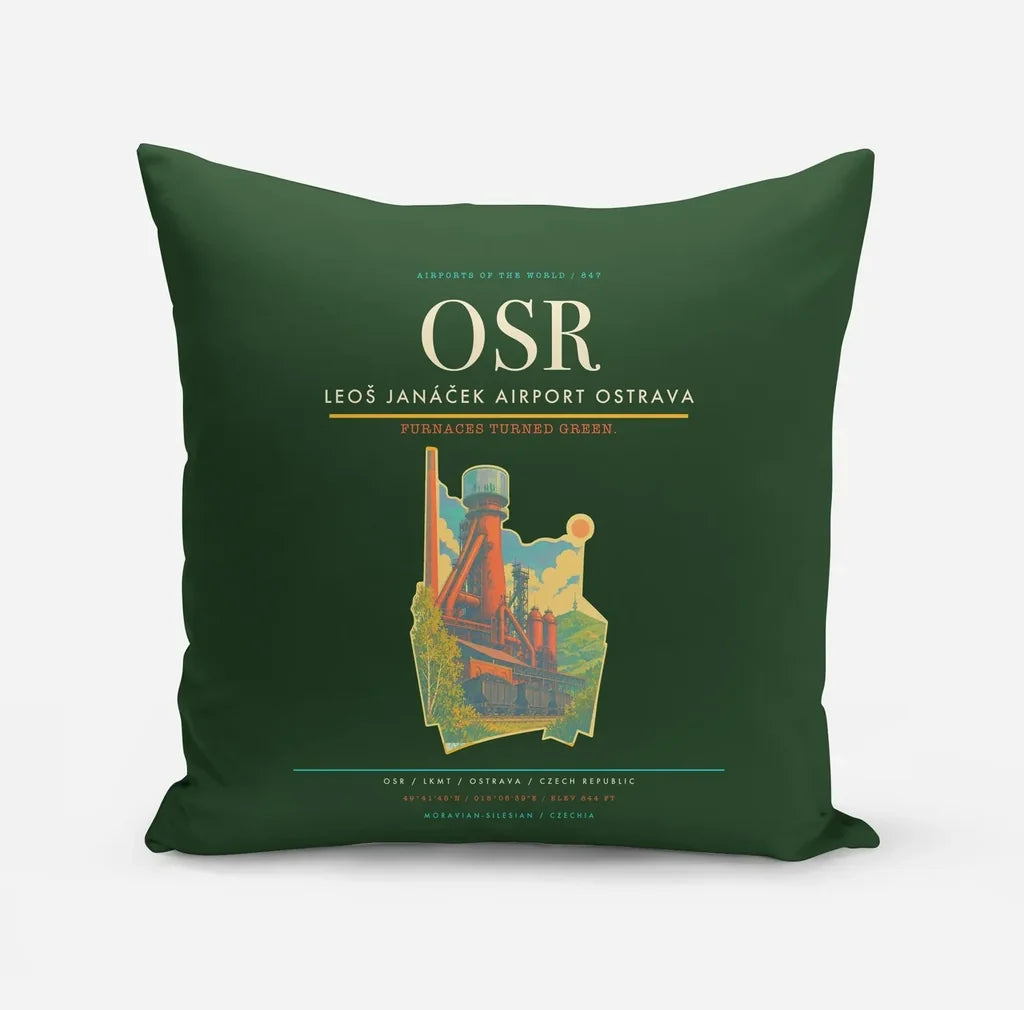 Leoš Janáček Airport Ostrava (OSR) design on dark green pillow