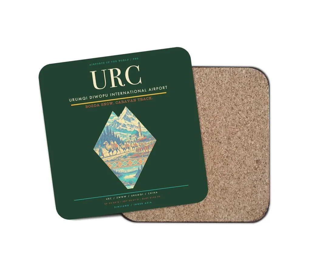 Urumqi Diwopu International Airport (URC) design on dark green 1 piece coaster