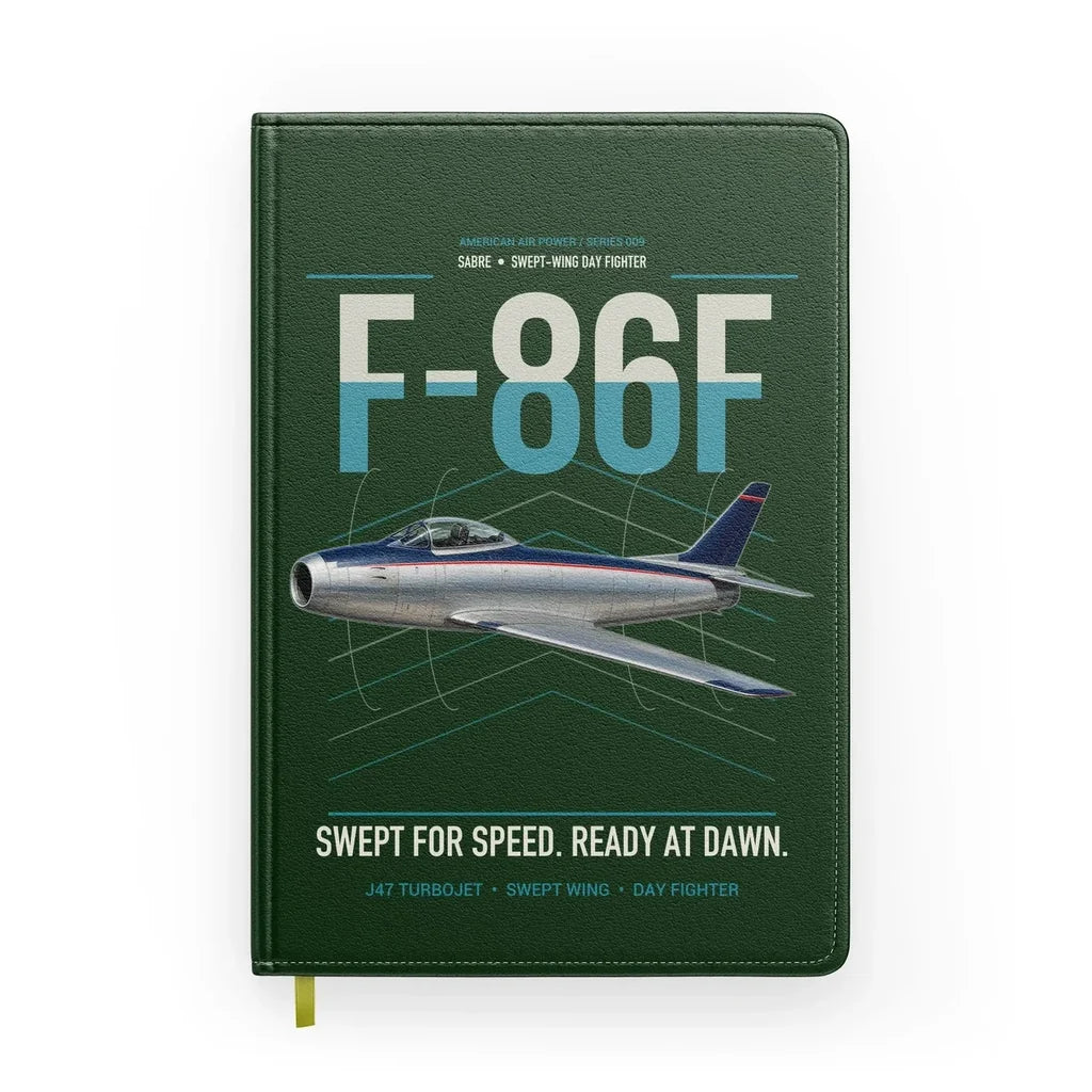 F-86F Sabre design on dark green notebook