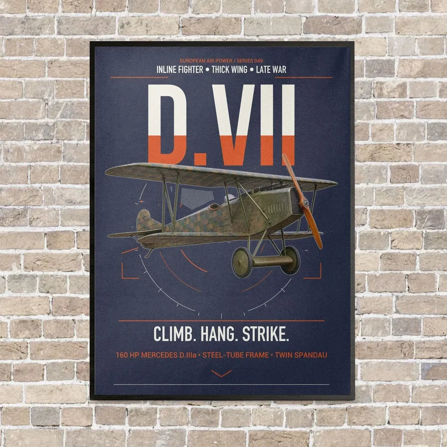 Fokker D.VII vertical canvas print - framed - navy blue background