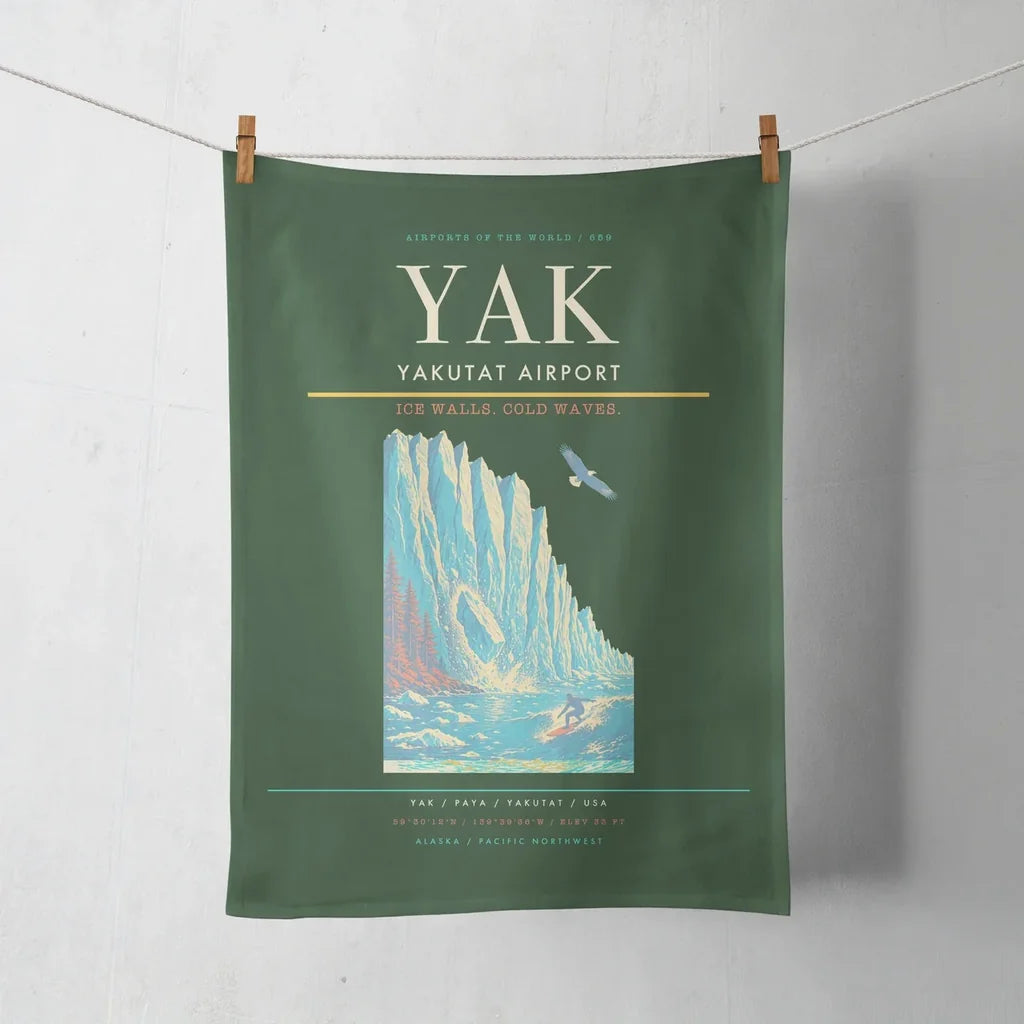 Yakutat Airport (YAK) design on dark green towel