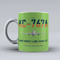 Thumbnail for Boeing KC-767A design on light green ceramic mug, double-side print