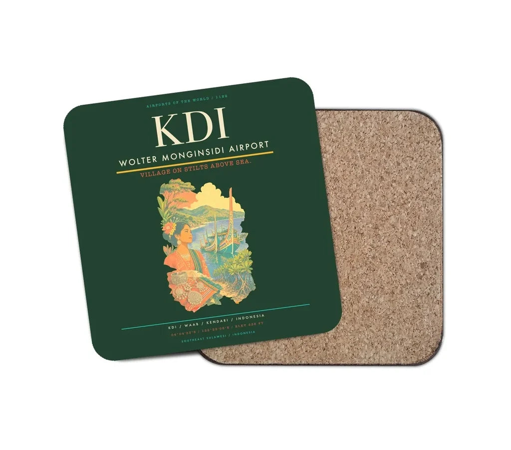 Wolter Monginsidi Airport (KDI) design on dark green 1 piece coaster