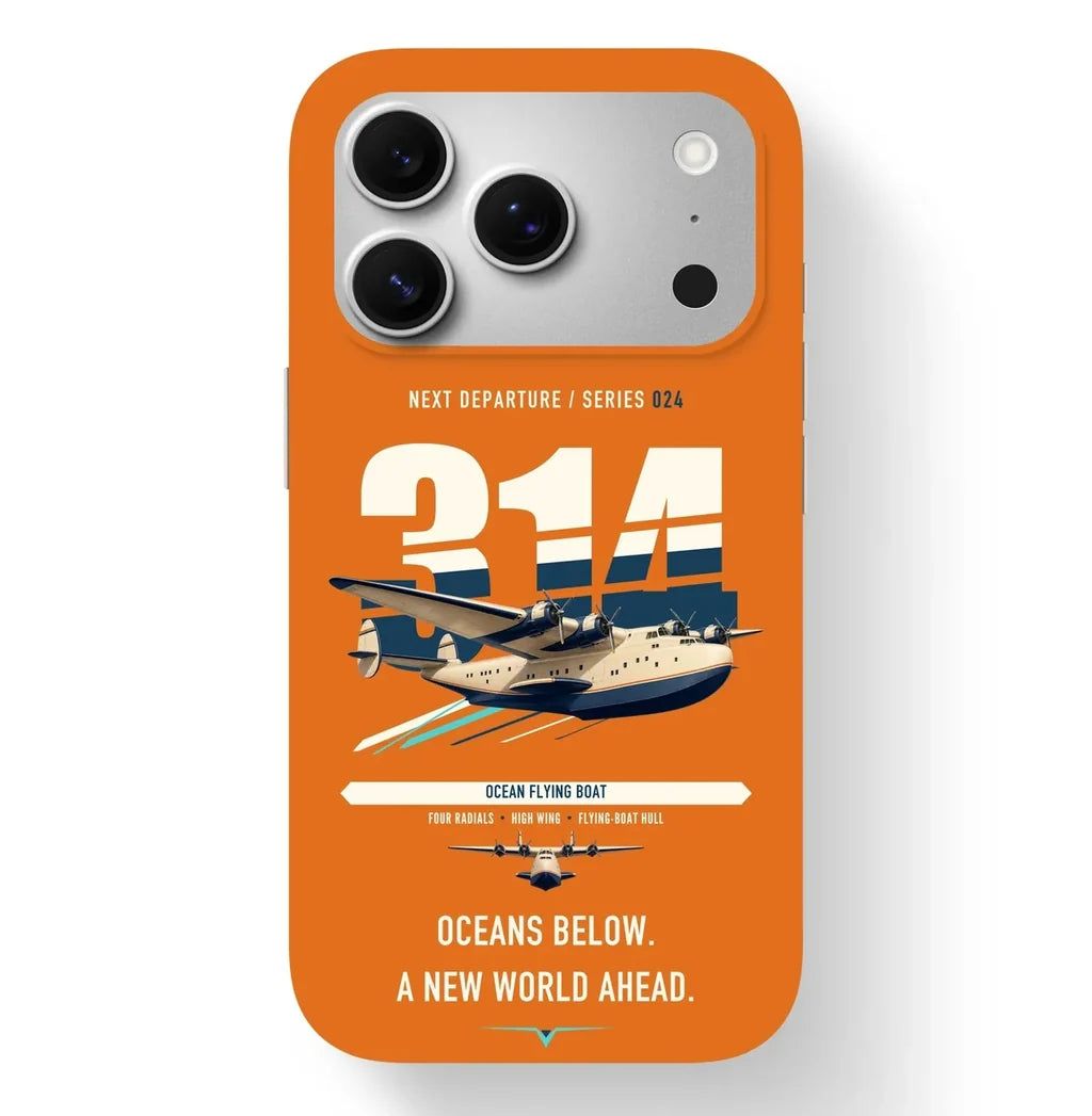 Boeing 314 Clipper design on orange magsafe iphone case