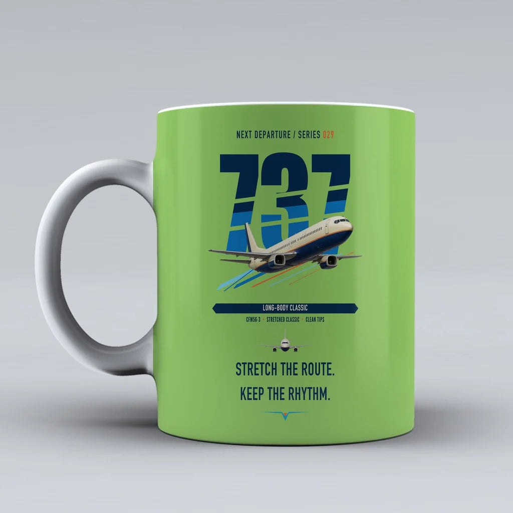 Boeing 737-400 Classic double-side print on light green ceramic mug