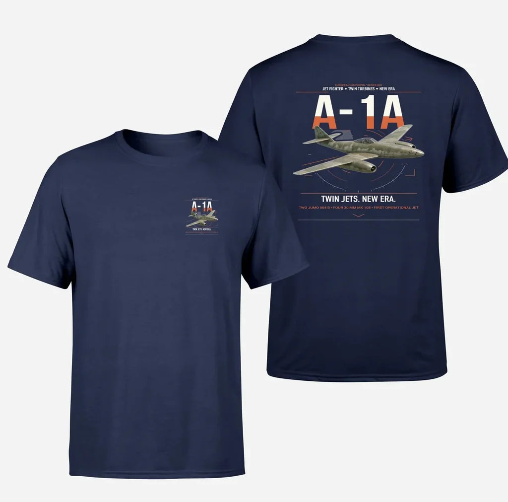 Messerschmitt Me 262A-1a design on navy blue t-shirt, double-side print