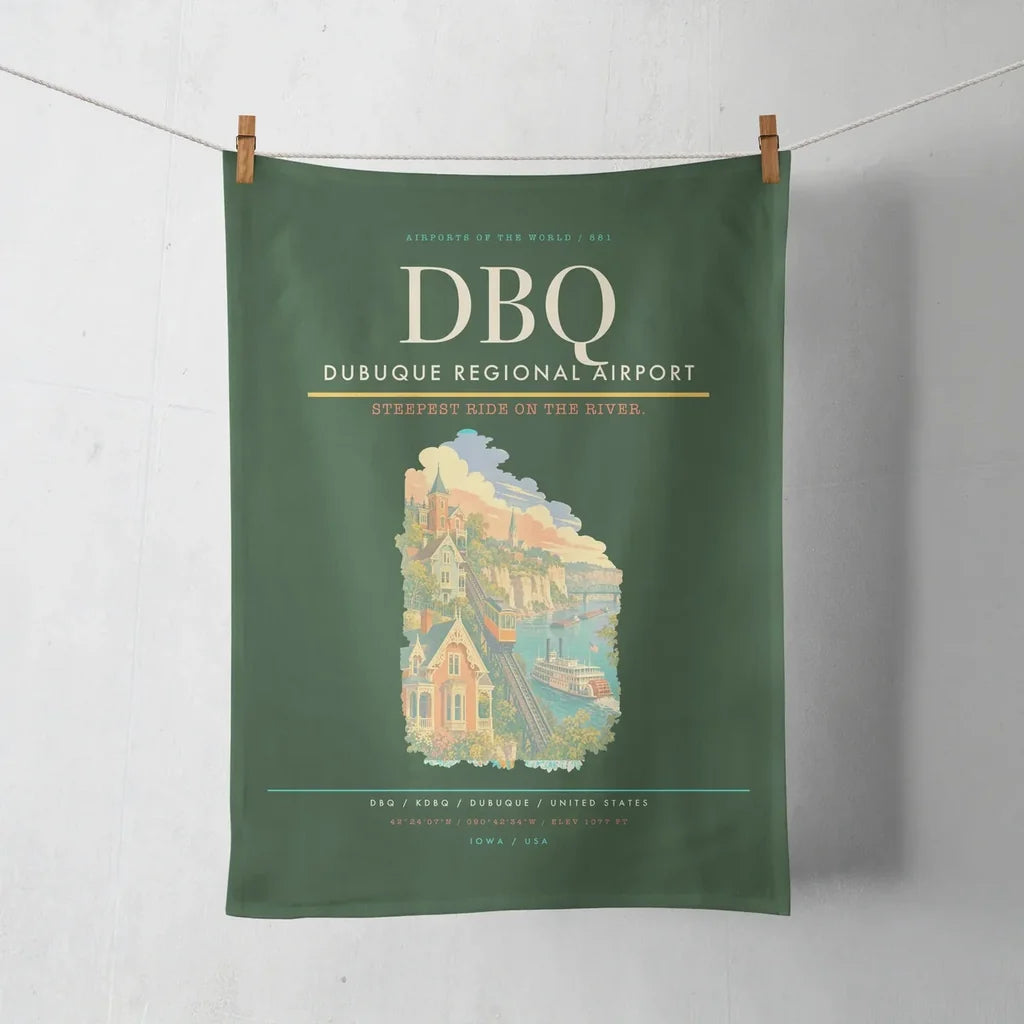 Dubuque Regional Airport (DBQ) design on dark green towel