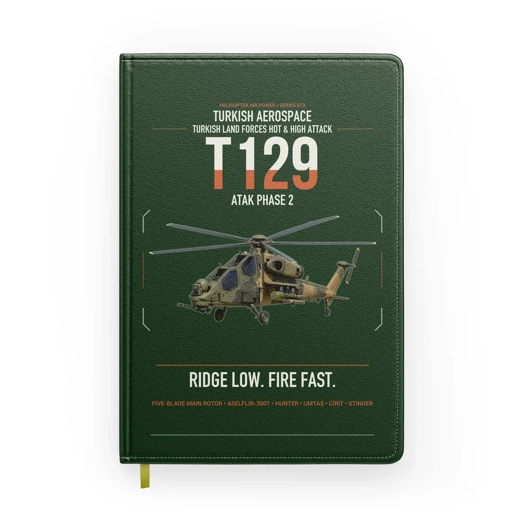 Turkish Aerospace T129 ATAK Phase 2 design on dark green notebook