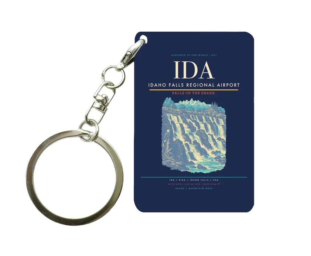 Idaho Falls Regional Airport (IDA) design on navy blue key chain