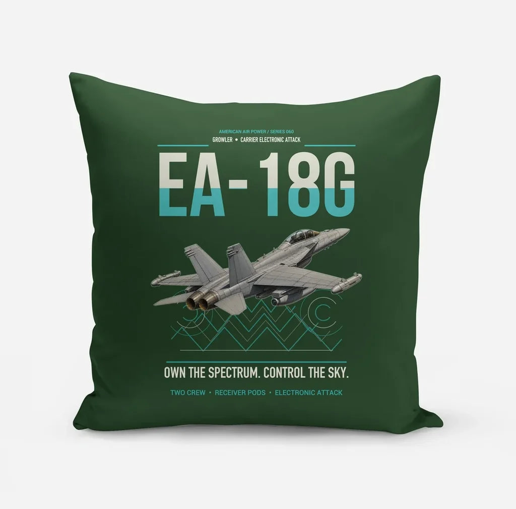 EA-18G Growler design on dark green pillow