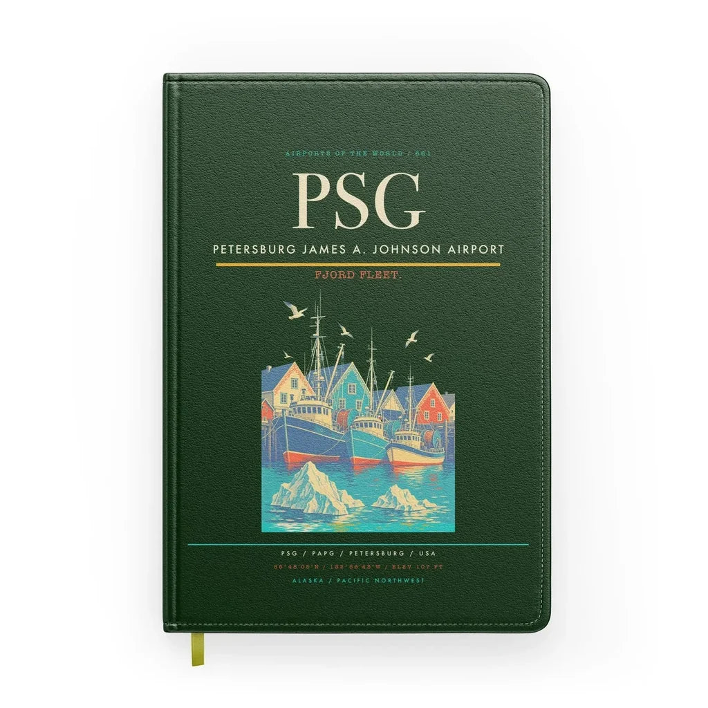Petersburg James A. Johnson Airport (PSG) design on dark green notebook
