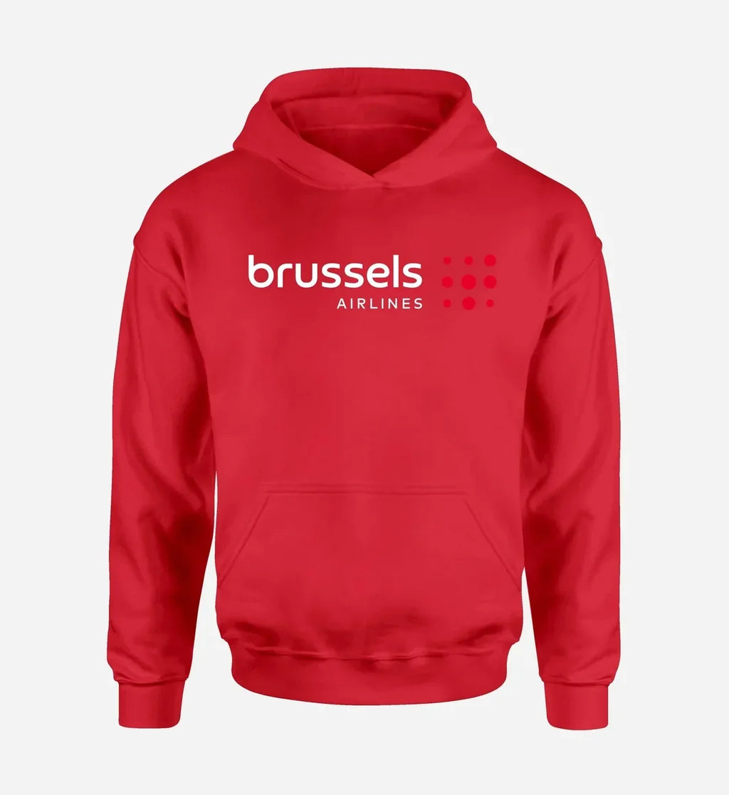 Brussels Airlines logo printed on red hoodie