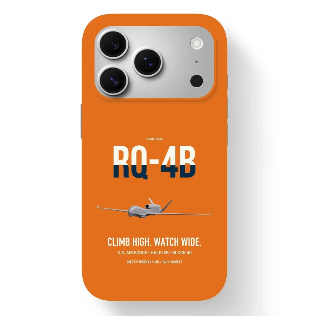 RQ-4B Global Hawk design on orange magsafe iphone case, for iPhone 17 Pro