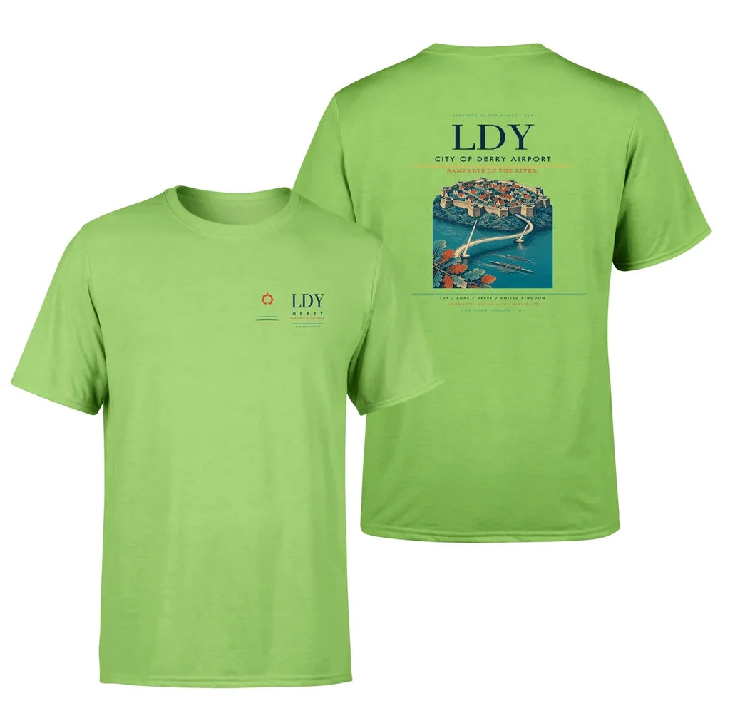 City of Derry Airport (LDY) design printed on light green double-side t-shirt
