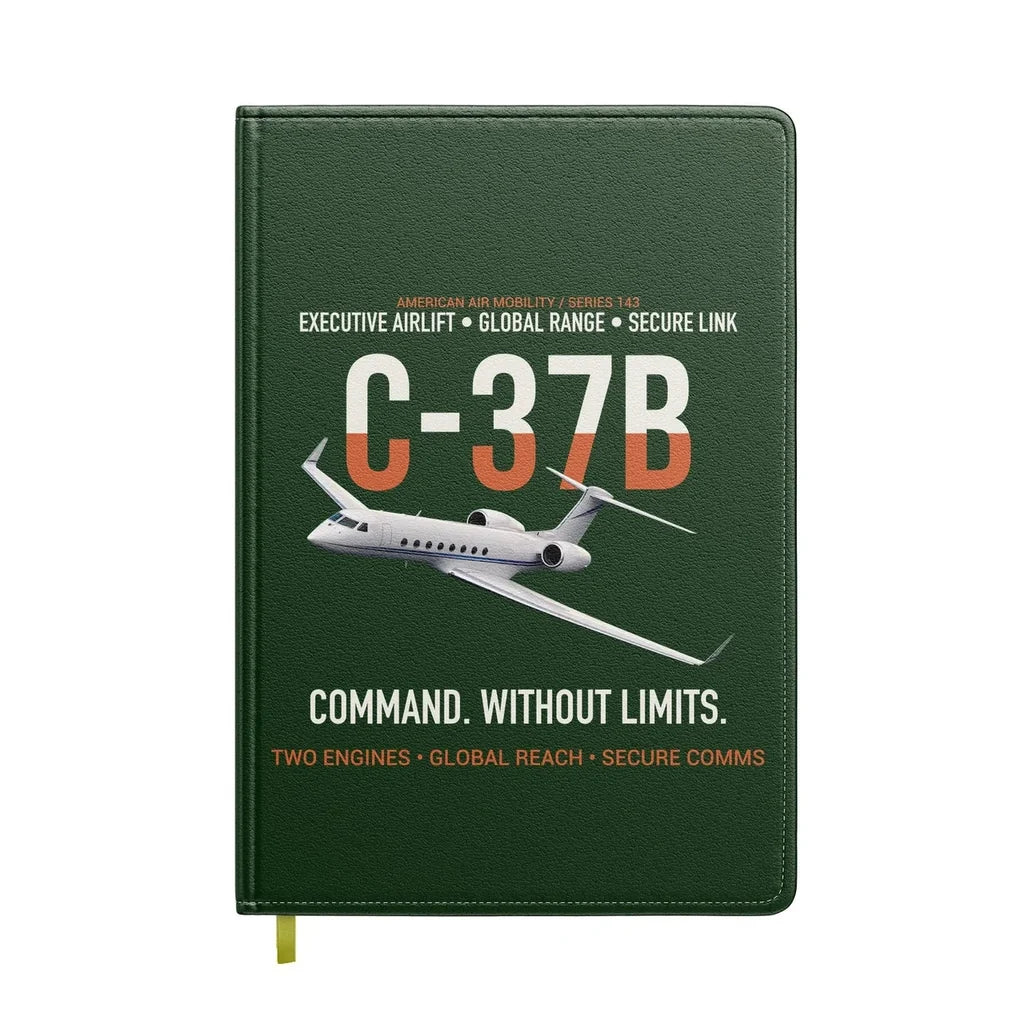 C-37B Global Command Link design on dark green notebook