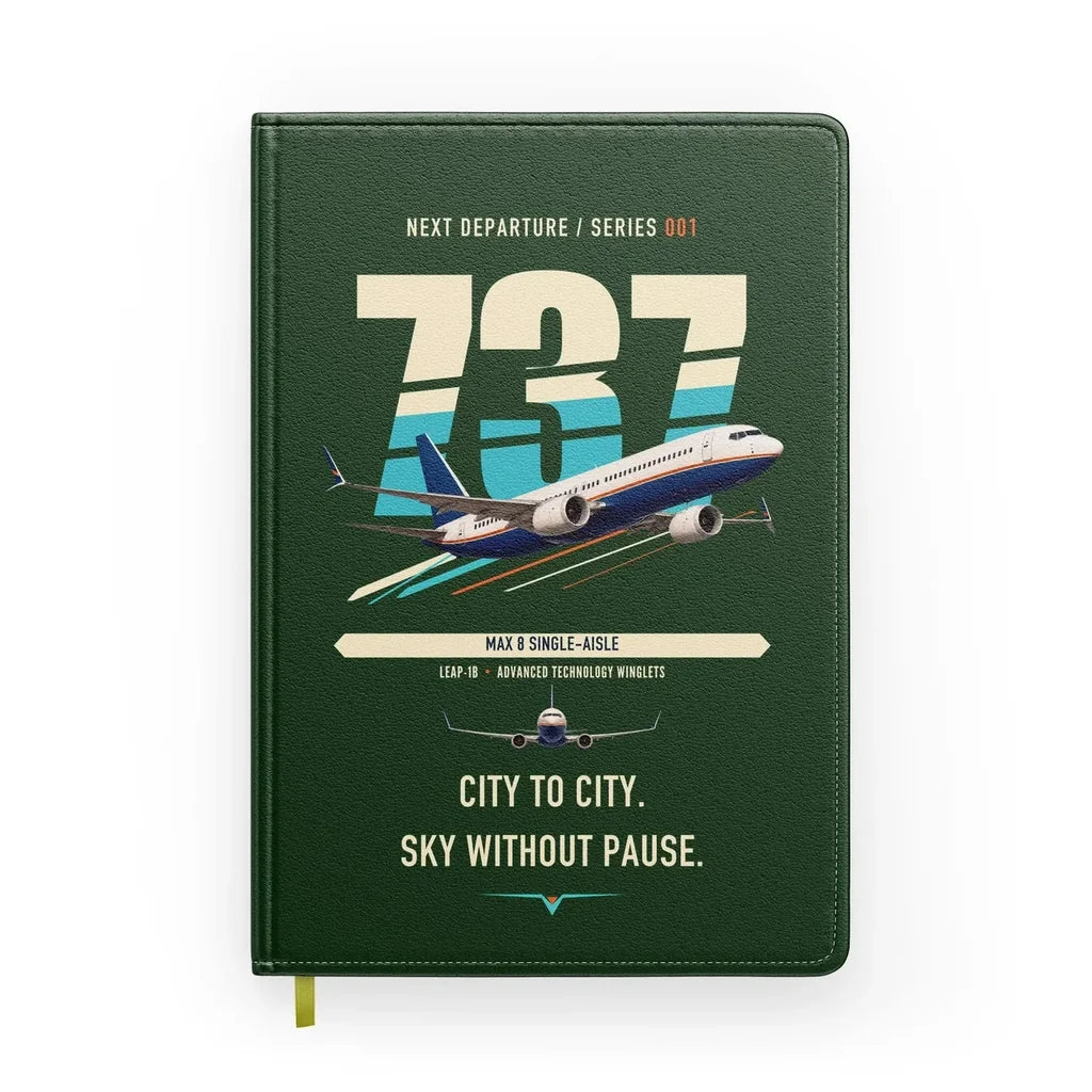 Boeing 737 MAX 8 design on dark green notebook