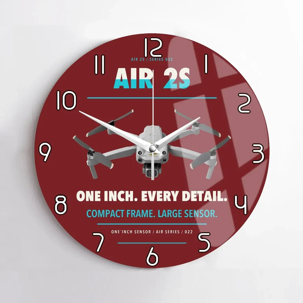 DJI Air 2S design on dark red no frame wall clock