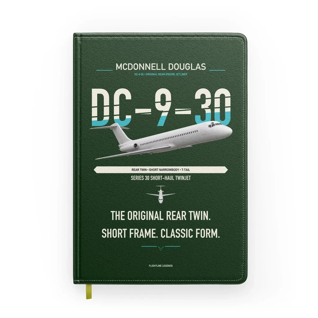 McDonnell Douglas DC-9-30 design on dark green notebook