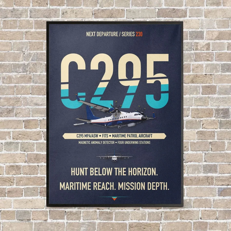 Airbus C295 MPA/ASW vertical canvas print - framed - navy blue background