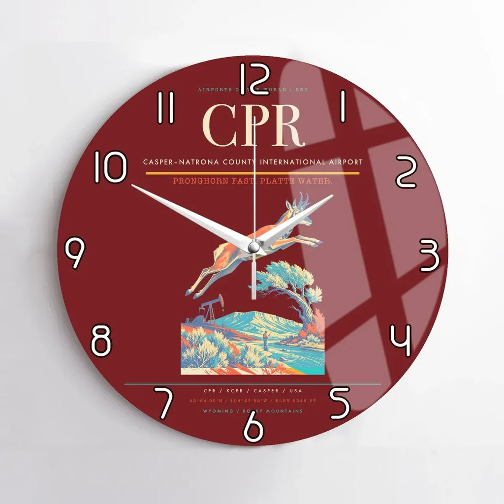 Casper–Natrona County International Airport (CPR) design on dark red no frame wall clock